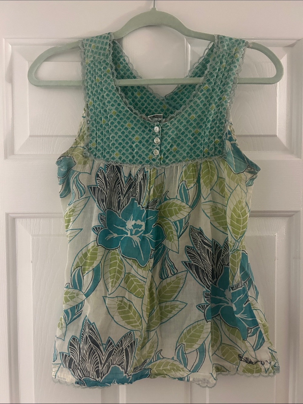 Billabong Sleeveless Floral Tank Top in Teal and Green size small